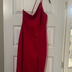 Fashion Nova Red One-Shoulder Cowl Slip Dress
